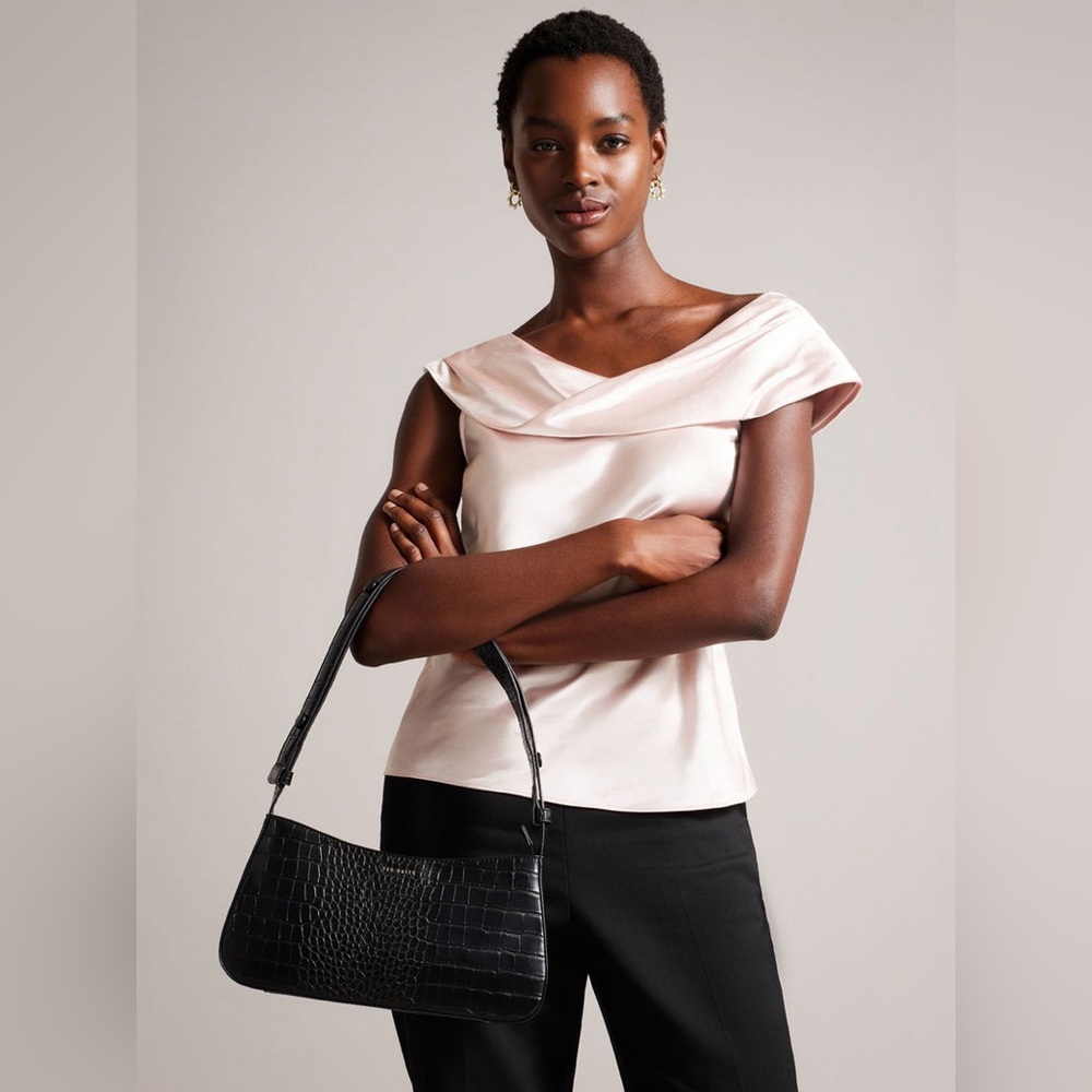 NWT Ted Baker WMB-Deanaah Draped Neck Straight Top in LT- Nude Size 4